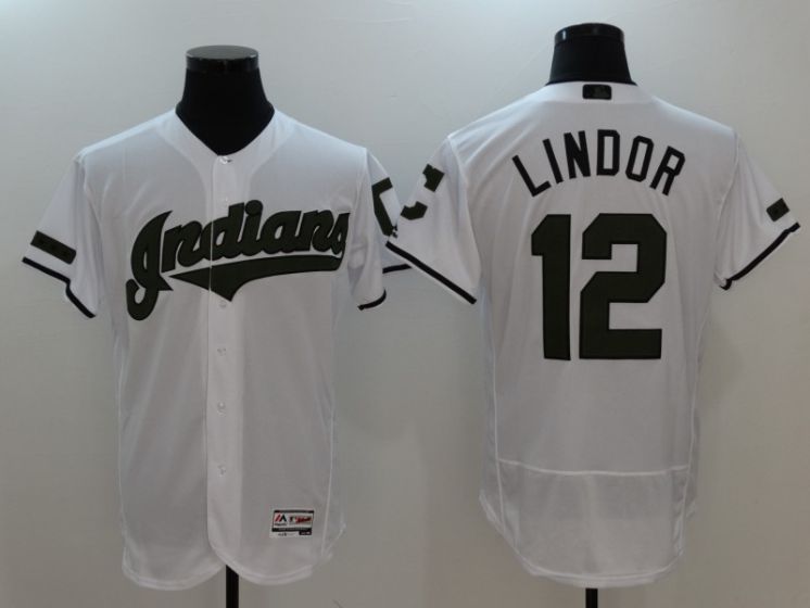 Men Cleveland Indians #12 Francisco Lindor White Elite MLB Jerseys